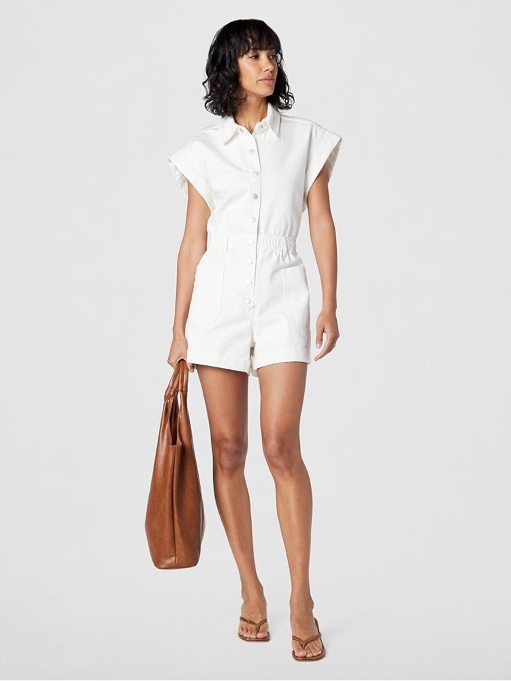 Blank NYC White Short-Sleeve Button Romper